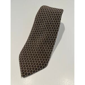 Ermenegildo Zegna Made in Italy Men’s Silk Necktie Brown Gold Blue Geometric JL